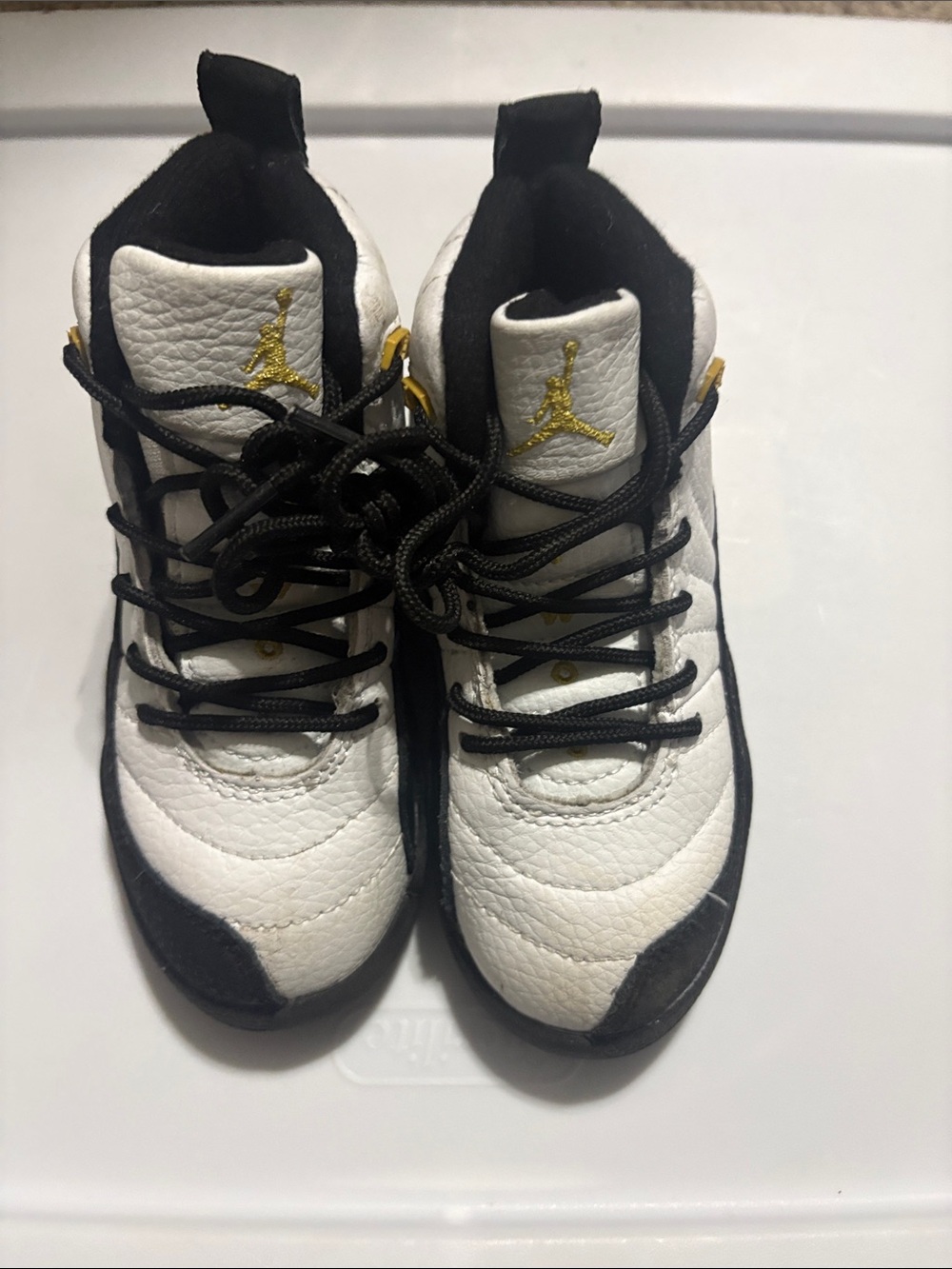 Jordan Kids White Black Sneakers with Gold Jumpman Accents